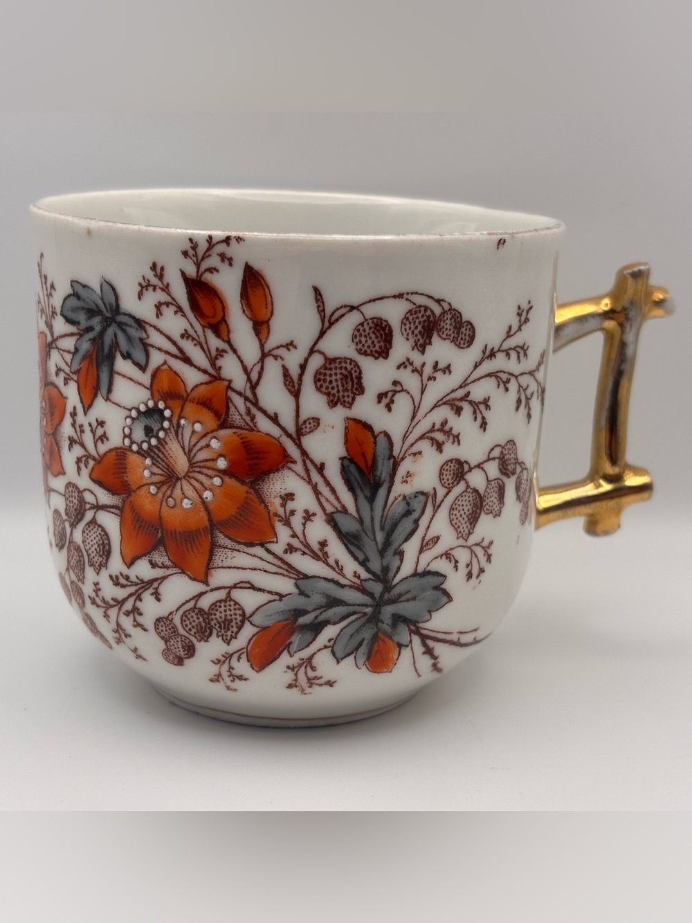Vintage Porcelain, Mustache Mug, Orange Floral Design, Germany